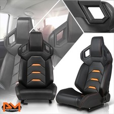 2pcs Reclinable Orange Carbon Fiber Pattern Racing Seats W Bottom Mount Sliders