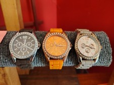 Lot Of 3 Ladies Fashion Sports Watches Quartz Movements Silicone Bands