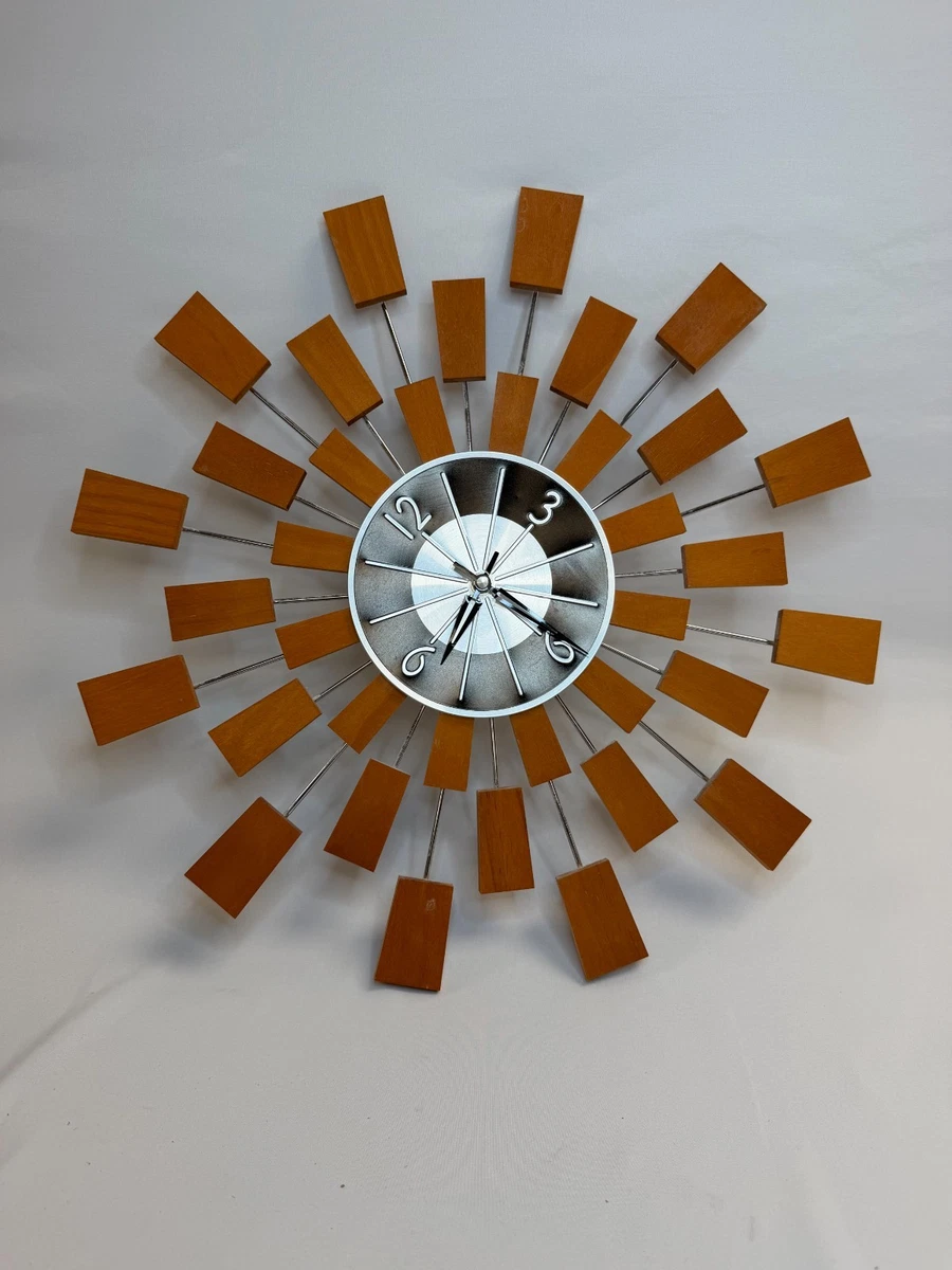 Mid Century Modern Sunburst Clock Indiana Collectible Wall Clocks