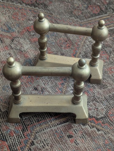 Vintage Brass Andirons Fireplace Log Holder Cast Iron Fire Dog Set Antique Art - Picture 2 of 21