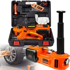 Electric Hydraulic Car Floor Jack 5 Ton 12V w/Impact Wrench &Tire Inflator Pump