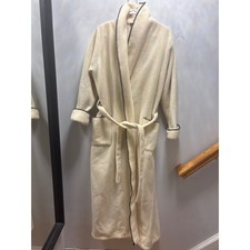 L.L.Bean Fleece Robe Unisex XL Cream Ivory Whipstitch Trim Loungewear