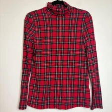 Lands' End Plaid Turtleneck Top Long Sleeve Classic Holiday Red Size S