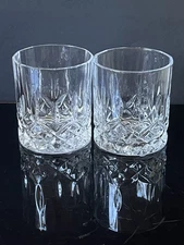 Diamond Cut Whiskey Low Ball Lead Crystal Glasses 3. 3/4” Tall 10 Oz set of 2 