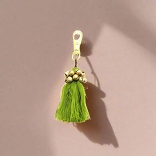 Fair Trade Cotton Tassel Zipper Pull with Bells | Handmade Keychain or Bag Charm