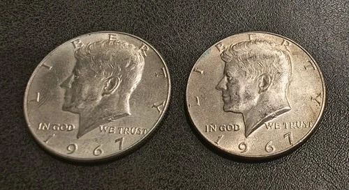 KENNEDY SILVER HALF DOLLARS 40% LOT OF 2 COINS 1967