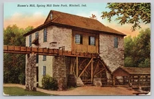 Hamer's Mill Spring Mill State Park Mitchell Indiana Vintage Linen Postcard