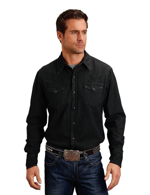 Stetson Western Shirt Mens L/S Denim 2XL Black 11-001-0465-0073 BL CLEARANCE