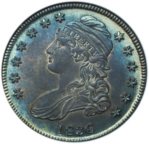 1836 Capped Bust Half Dollar Lettered Edge MS65 NGC Beautiful Original Toning!