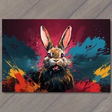 Art Print Bunny Rabbit Smiling Happy Retro Pop Art Splash Colors Fun Cute Vibran