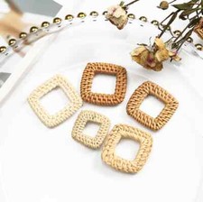 4p Natural Rattan Square Wood Pendant,Handwoven Rattan Charm,Boho Earring Making