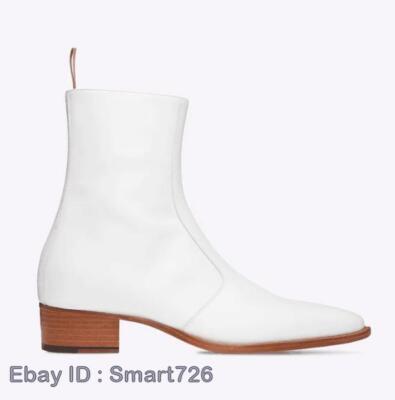 Chelsea Boots Men s Pointed Toe White Personality Side Zipper Real Leather Shoes