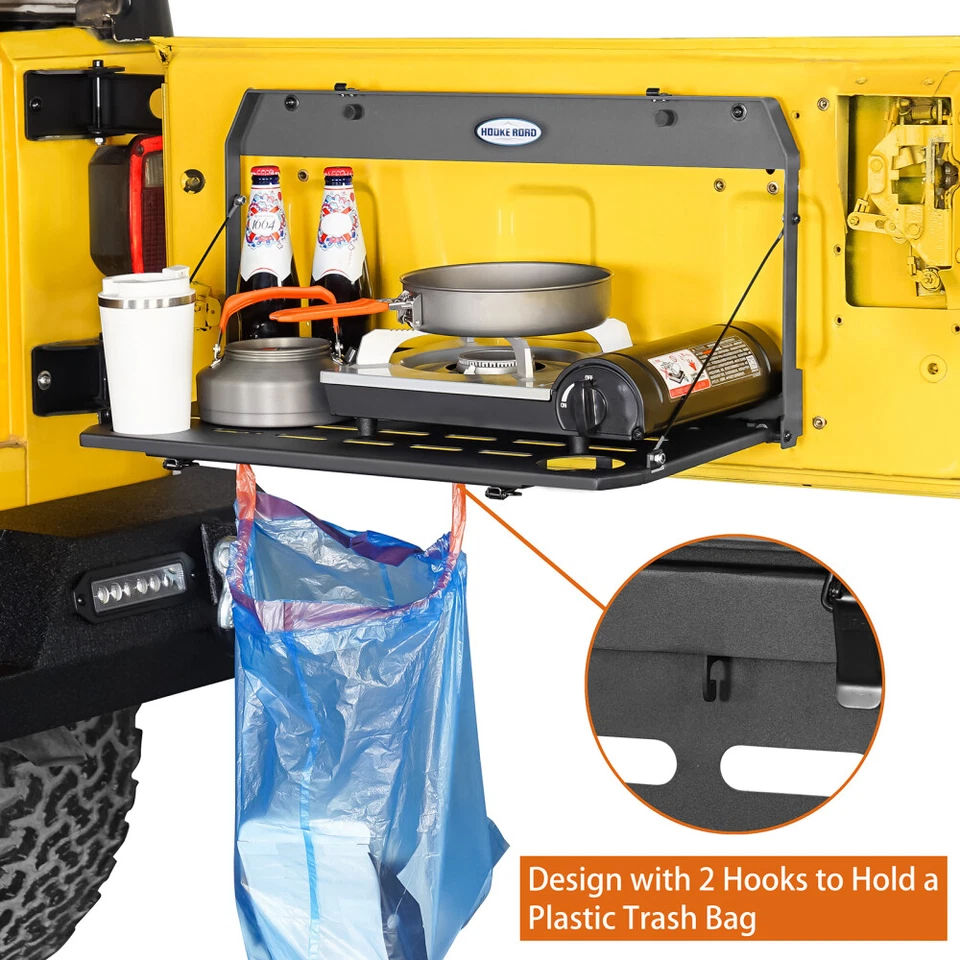 Apto para Jeep Wrangler TJ 97-06 puerta trasera de acero negro mesa de carga estante plegable Foto 3 de 4