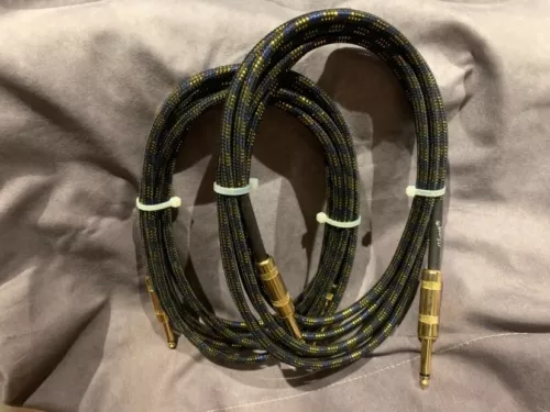 Two New RARE Gibson Custom Shop 1/4" Braided Guitar Cables wGold Ends Case Candy