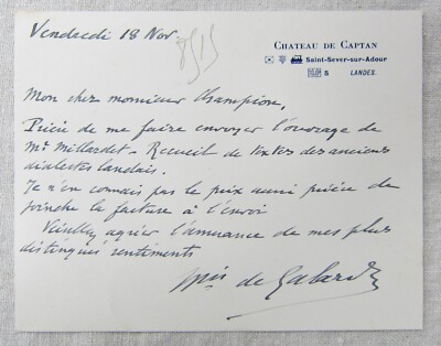 LAS Karte Marquis de Galard Château de Captan St Sever Landes à Honoré Champion