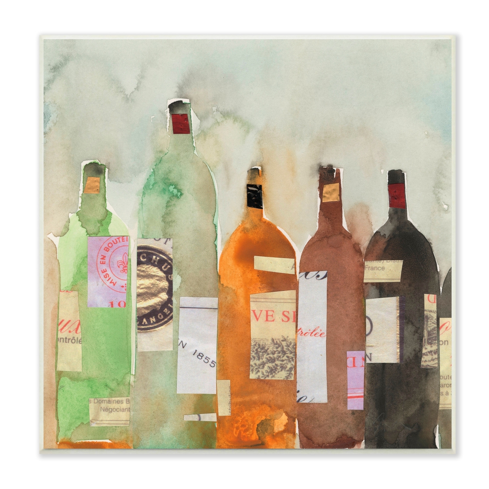 Stupell Collaged Wine Champagne Bottles Vintage Style  Wood