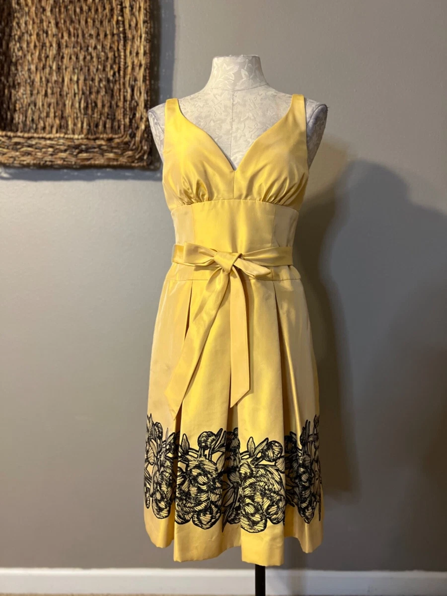 Kay Unger SILK Dress 4 Yellow Black A Line Belted Bra Open Back | eBay