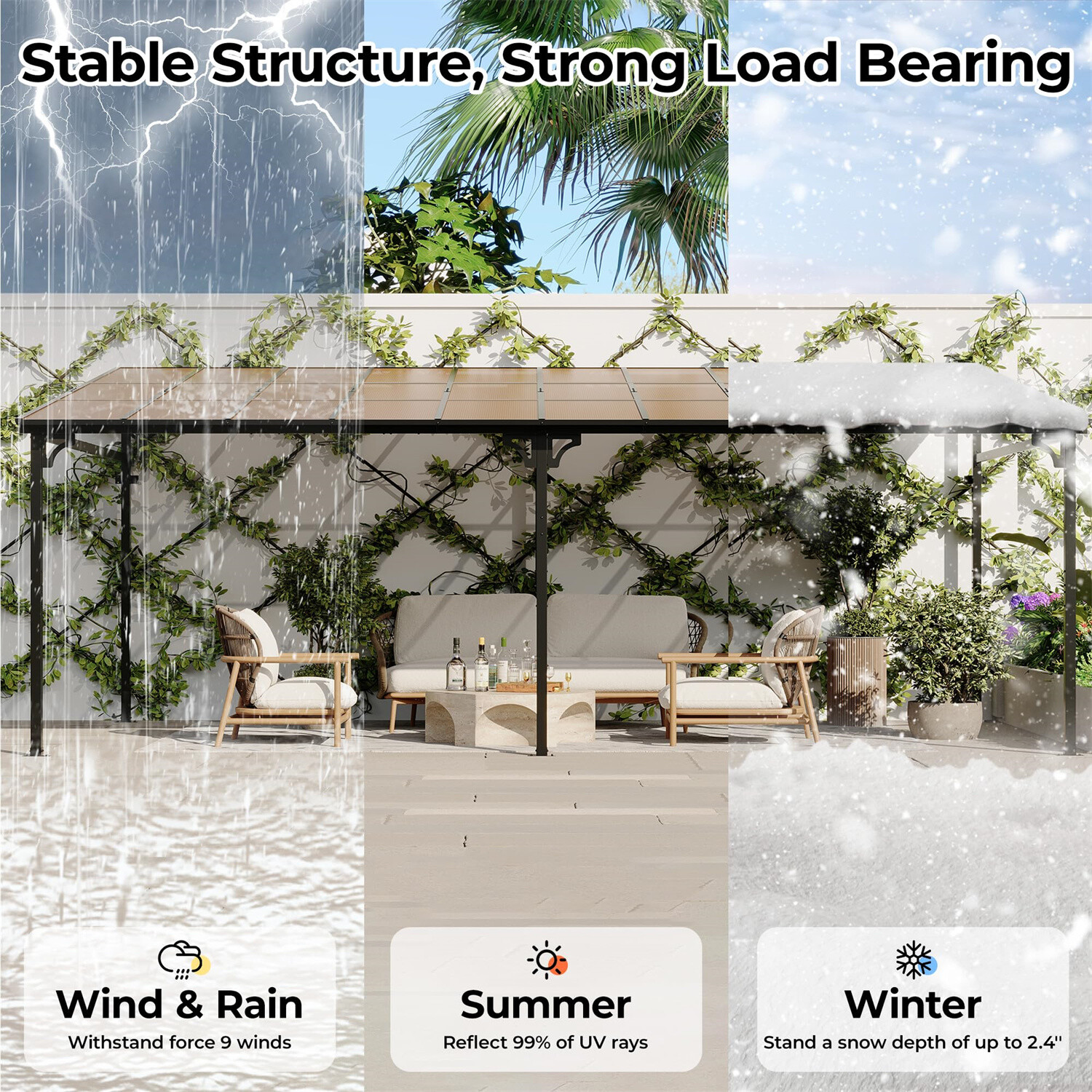 📶12' x 20' Gazebo for Patio Porch Wall Mounted Gazebos Pergola with Metal Frame