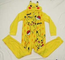 Pokemon Pikachu Fleece Hooded Full Zip One Piece Pajamas Sleepwear L Costume