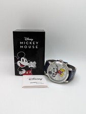 Disney Mickey Mouse Blue Leather Strap Analog Quartz Round Wristwatch With Box