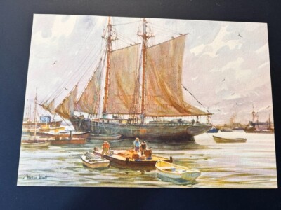 Vintage Gordon Grant Watercolor Print ''Down Easter'' 9.5'' H X 13'' W