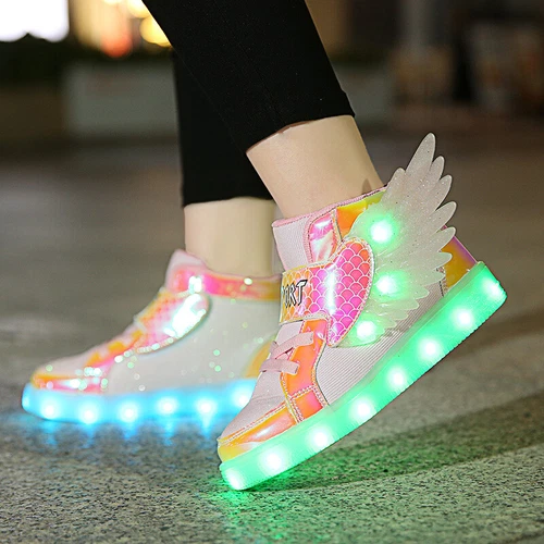 LED Leuchtende USB Sneaker Turnschuhe Kinder Mädchen Flügel Blinkschuhe Gr.27-37 - Bild 16 von 28