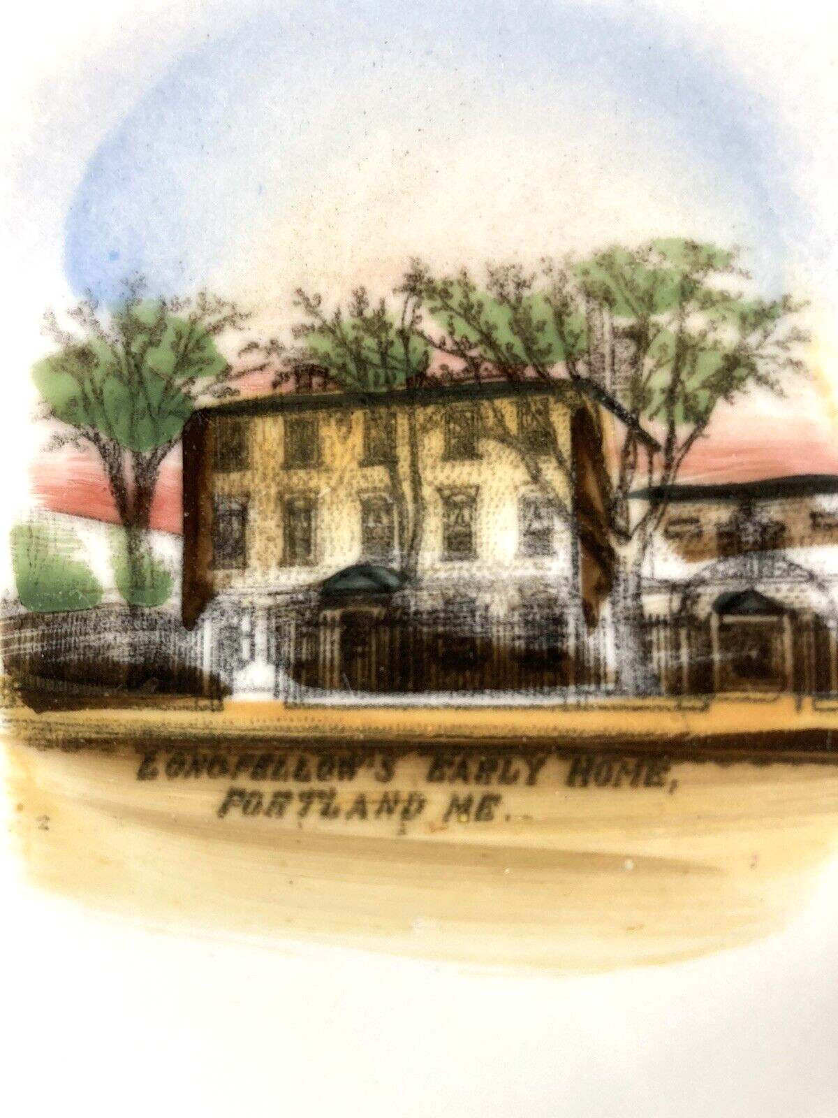 PORTLAND, MAINE 5" VINTAGE SOUVENIR PORCELAIN PIN PLATE LONGFELLOWS EARLY HOUSE