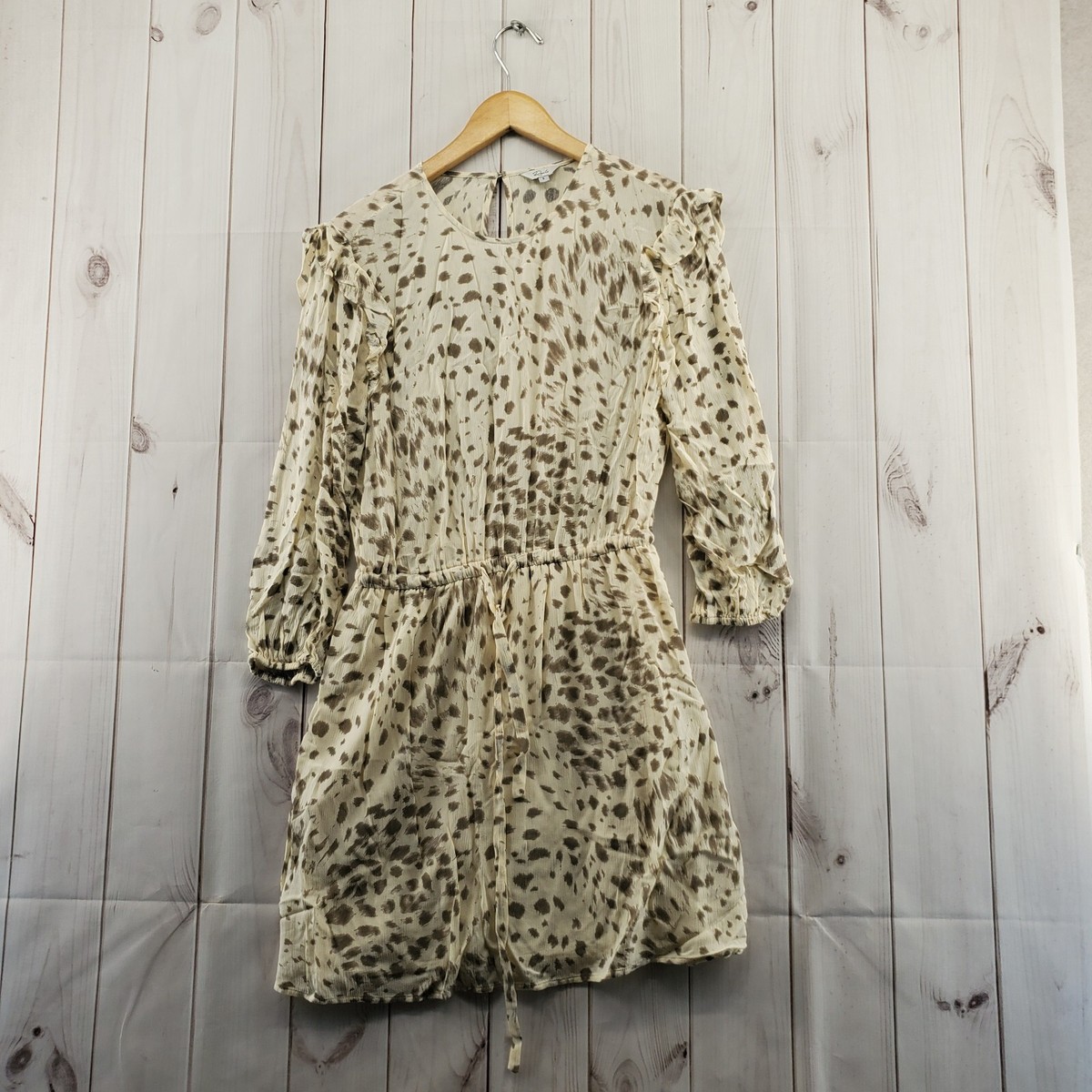 Rails Ora Puma Dress Womens Small Ivory Brown Animal Print Long Sleeve