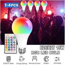 15W 150W RGBW LED Light Bulbs E26 E27 16 Color Changing w/ Remote /5W 15W Bulbs