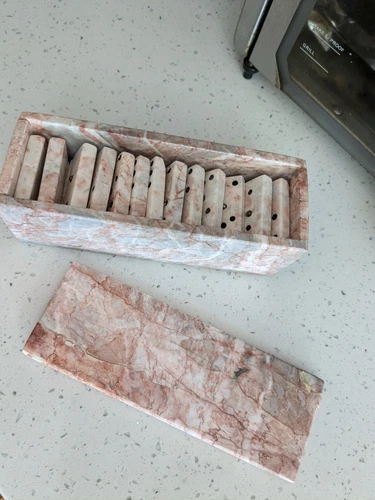 Vintage Pink 🩷 Marble Stone Carved Domino Set with Box Read & See Pics