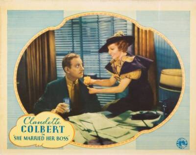 She Married Her Boss Lobby Card Melvyn Douglas Claudette Movie Old Photo
