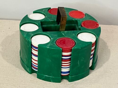 Vintage Dennison Green Poker Chip Holder and Unbranded Chips - MCM Green Marbled - Picture 2 of 4