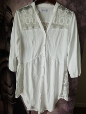 COTON FRAIS Women's White Button Front Lace Insert Cover Shirt Dress O/S