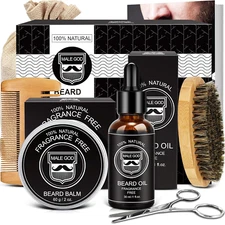 Premium Men's Beard Grooming Kit with Oil, Balm, Brush & Comb
