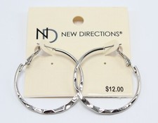 New Directions Textured Silver Hoop Earrings NWT E1014