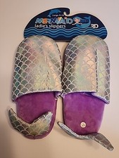 Mermaid Slippers Ladies Large 9-10 Brand New Purple Holographic Fish Scale