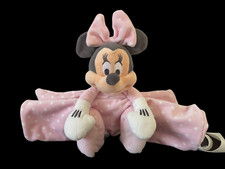 Disney Store Minnie Mouse Plush Gray Pink Polka Dot Baby Lovey Blanket RARE HTF