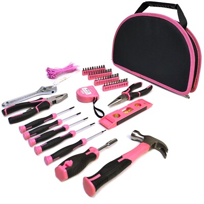 128-Pc Pink Tool Kit for Women – 40 Screwdriver Bits, DIY, Home