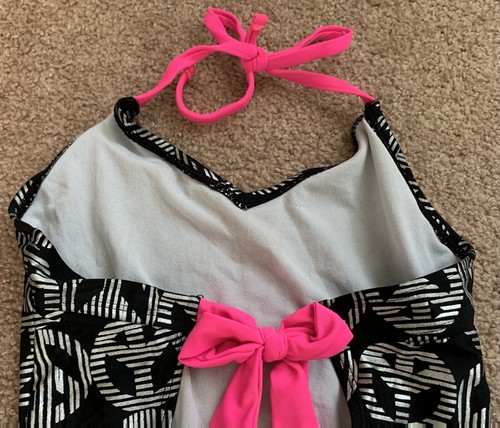 SO Girls Peace Sign Neon Pink Bow Ties One Piece Swimsuit - Picture 6 of 12