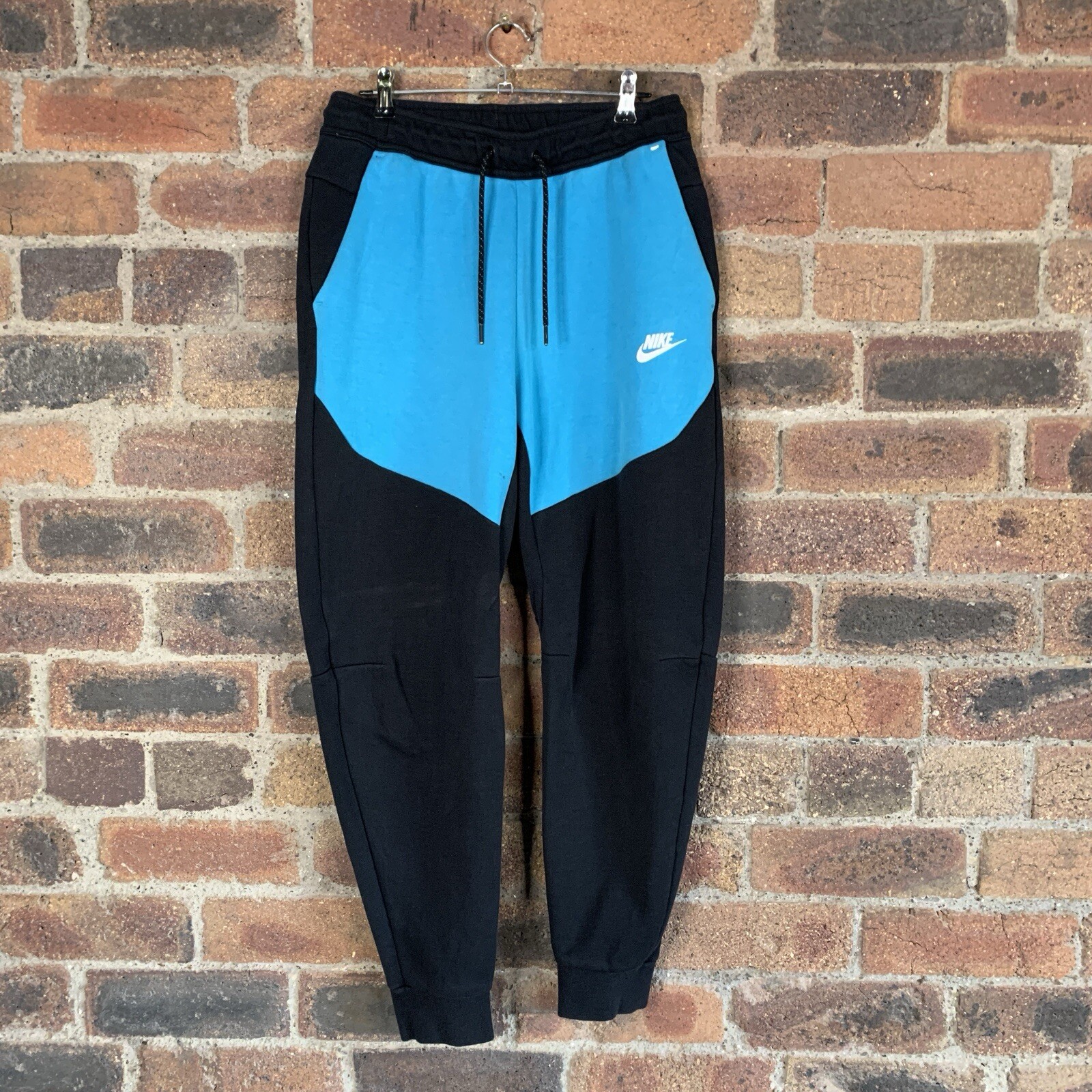 Nike Joggers Mens Small Black Turquoise Tracksuit Bottoms Sports Sweatpants-image