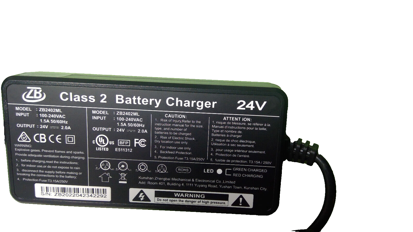 Wheelchair Charger Lithium Battery 24 V 2 Amp Compatible With Air Hawk