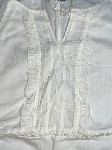 Caslon White Boho Eyelet Embroidered Lace Ruffle V-Neck Lined Dress Scalloped XS - Picture 3 of 10