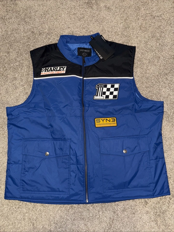 Harley Davidson Royal Blue SYN3 Racing Dept USA Puffer Vest Men’s 2XL Biker Hog - Image 2 of 4