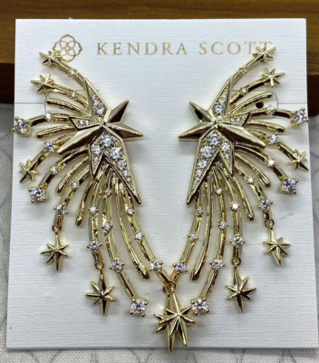 Kendra scott Firework Statement Earrings in White Crystal Gold Tone Stars