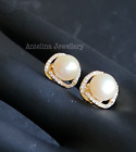Beautiful Stud Earrings 14K Sterling Silver Lab Created white Pearl Dc Women's