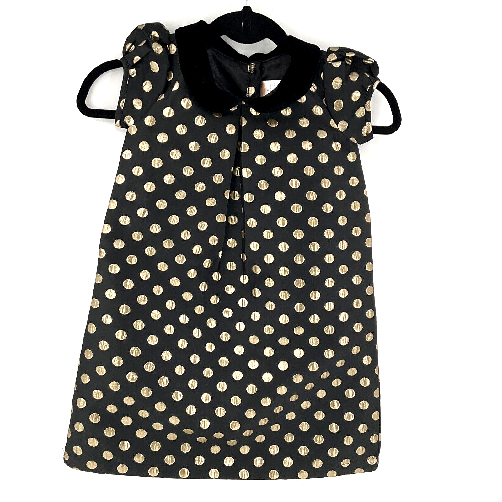 Gymboree Girls Polka Dot Party Dress Black Gold Metallic Size 6 Velour ...