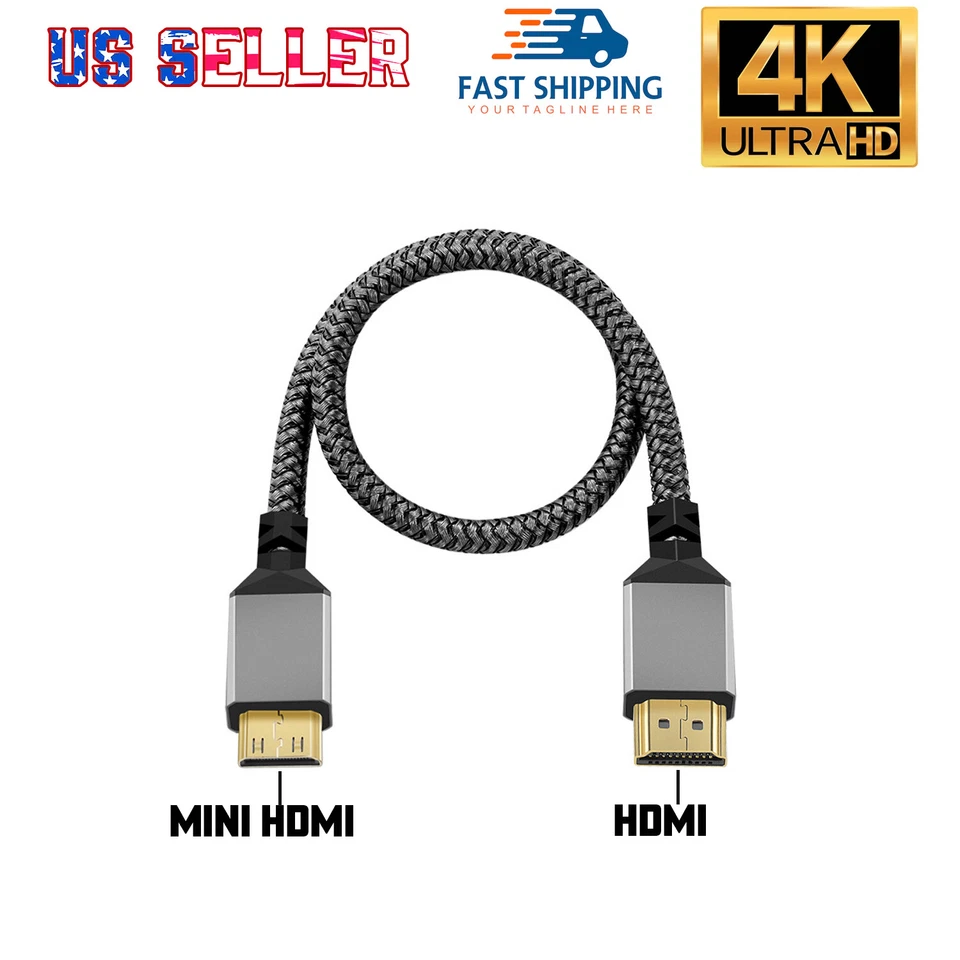Mini HDMI to HDMI Adapter Cable 18Gbps High-Speed 4K@60Hz For HDTV 3D Camera - Image 2 of 4