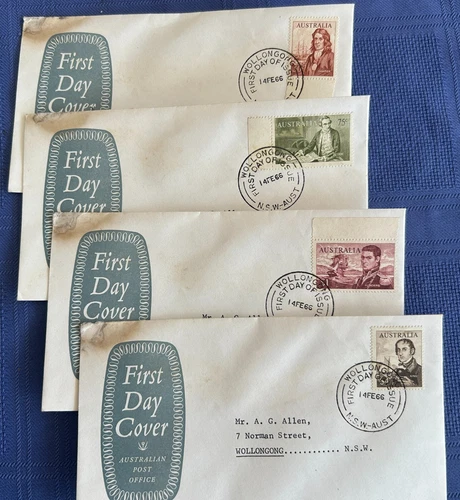Australia 1966 FDC Explorer Series $4 to 50c (4 stamps)