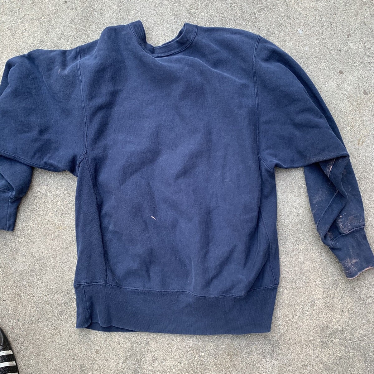Vintage 80s Champion Reverse Weave Plain Navy Blue XL Made