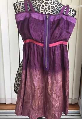 Free People Zip Front Empire Waist Mini Dress Removable Straps Purple Size 0